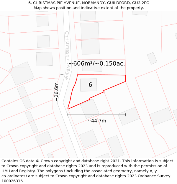 6, CHRISTMAS PIE AVENUE, NORMANDY, GUILDFORD, GU3 2EG: Plot and title map