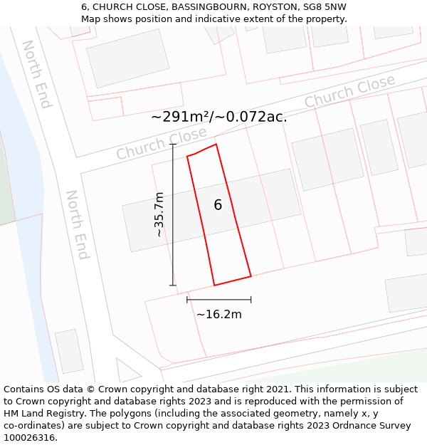 6, CHURCH CLOSE, BASSINGBOURN, ROYSTON, SG8 5NW: Plot and title map