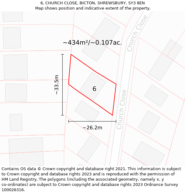 6, CHURCH CLOSE, BICTON, SHREWSBURY, SY3 8EN: Plot and title map
