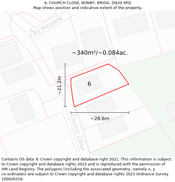 6, CHURCH CLOSE, BONBY, BRIGG, DN20 0PQ: Plot and title map