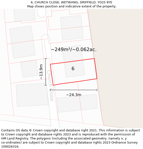 6, CHURCH CLOSE, WETWANG, DRIFFIELD, YO25 9YE: Plot and title map