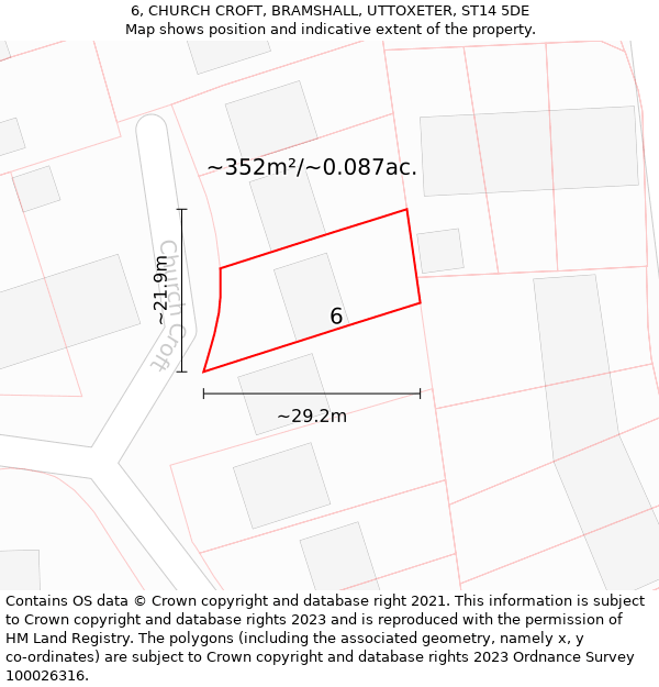 6, CHURCH CROFT, BRAMSHALL, UTTOXETER, ST14 5DE: Plot and title map