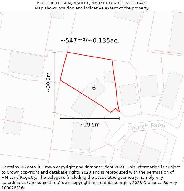 6, CHURCH FARM, ASHLEY, MARKET DRAYTON, TF9 4QT: Plot and title map