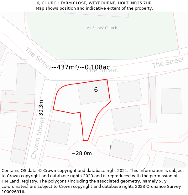 6, CHURCH FARM CLOSE, WEYBOURNE, HOLT, NR25 7HP: Plot and title map