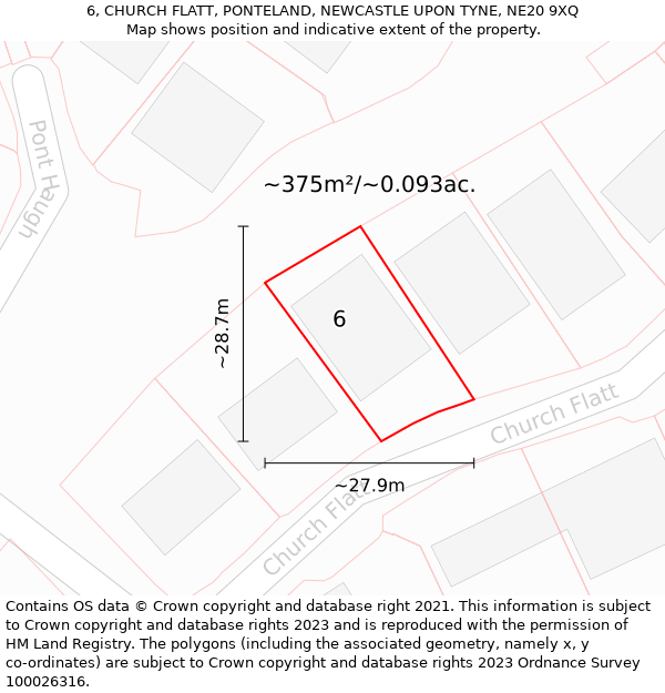 6, CHURCH FLATT, PONTELAND, NEWCASTLE UPON TYNE, NE20 9XQ: Plot and title map