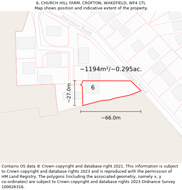 6, CHURCH HILL FARM, CROFTON, WAKEFIELD, WF4 1TL: Plot and title map