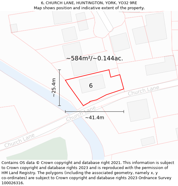 6, CHURCH LANE, HUNTINGTON, YORK, YO32 9RE: Plot and title map