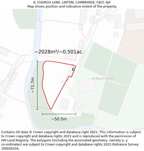 6, CHURCH LANE, LINTON, CAMBRIDGE, CB21 4JX: Plot and title map