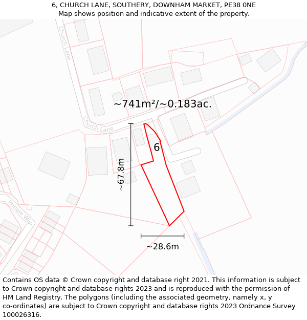 6, CHURCH LANE, SOUTHERY, DOWNHAM MARKET, PE38 0NE: Plot and title map