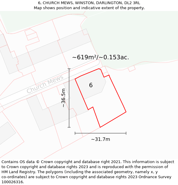 6, CHURCH MEWS, WINSTON, DARLINGTON, DL2 3RL: Plot and title map