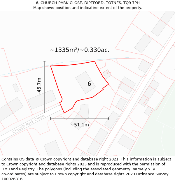 6, CHURCH PARK CLOSE, DIPTFORD, TOTNES, TQ9 7PH: Plot and title map