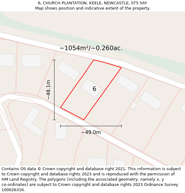 6, CHURCH PLANTATION, KEELE, NEWCASTLE, ST5 5AY: Plot and title map