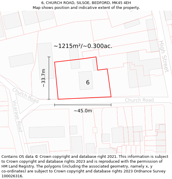 6, CHURCH ROAD, SILSOE, BEDFORD, MK45 4EH: Plot and title map