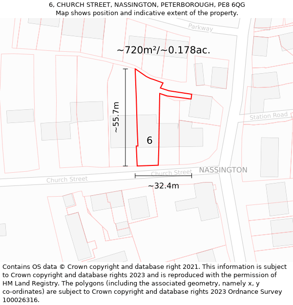 6, CHURCH STREET, NASSINGTON, PETERBOROUGH, PE8 6QG: Plot and title map