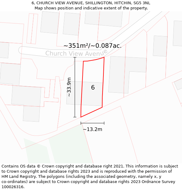 6, CHURCH VIEW AVENUE, SHILLINGTON, HITCHIN, SG5 3NL: Plot and title map