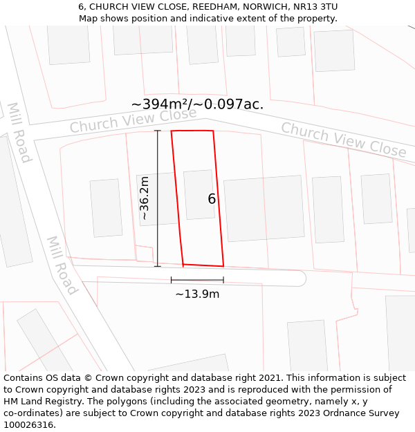 6, CHURCH VIEW CLOSE, REEDHAM, NORWICH, NR13 3TU: Plot and title map
