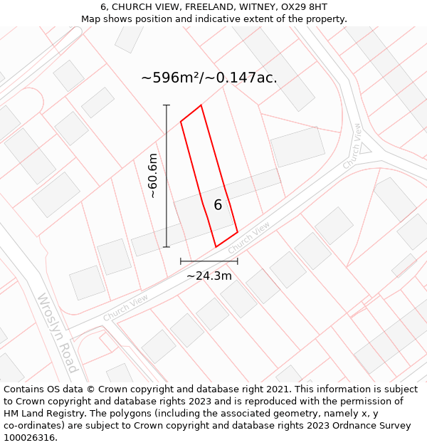 6, CHURCH VIEW, FREELAND, WITNEY, OX29 8HT: Plot and title map