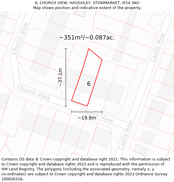 6, CHURCH VIEW, HAUGHLEY, STOWMARKET, IP14 3NU: Plot and title map