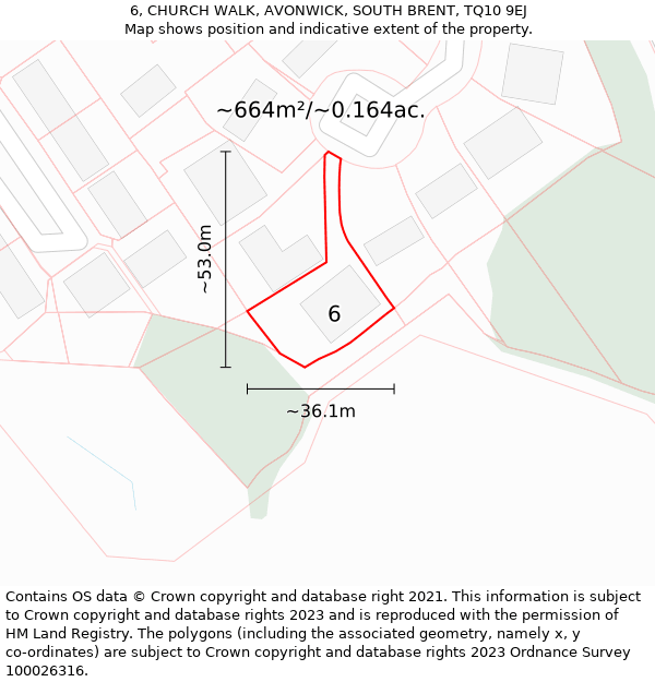 6, CHURCH WALK, AVONWICK, SOUTH BRENT, TQ10 9EJ: Plot and title map