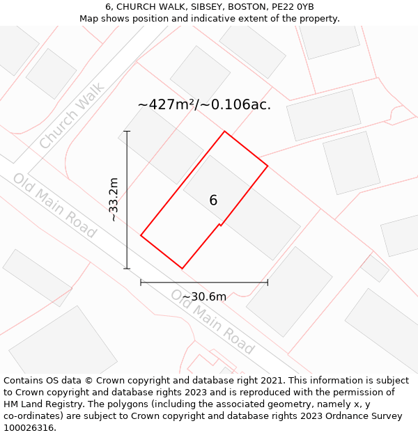 6, CHURCH WALK, SIBSEY, BOSTON, PE22 0YB: Plot and title map