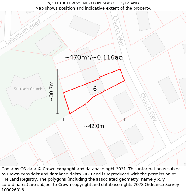 6, CHURCH WAY, NEWTON ABBOT, TQ12 4NB: Plot and title map