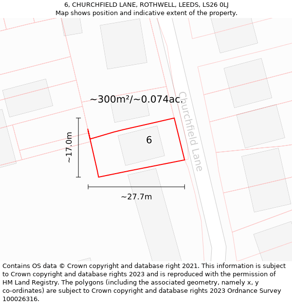 6, CHURCHFIELD LANE, ROTHWELL, LEEDS, LS26 0LJ: Plot and title map