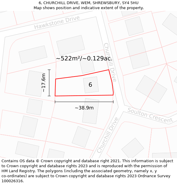 6, CHURCHILL DRIVE, WEM, SHREWSBURY, SY4 5HU: Plot and title map