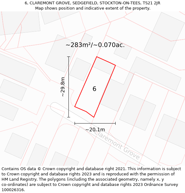 6, CLAREMONT GROVE, SEDGEFIELD, STOCKTON-ON-TEES, TS21 2JR: Plot and title map