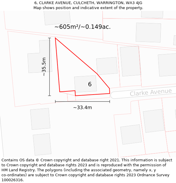 6, CLARKE AVENUE, CULCHETH, WARRINGTON, WA3 4JG: Plot and title map