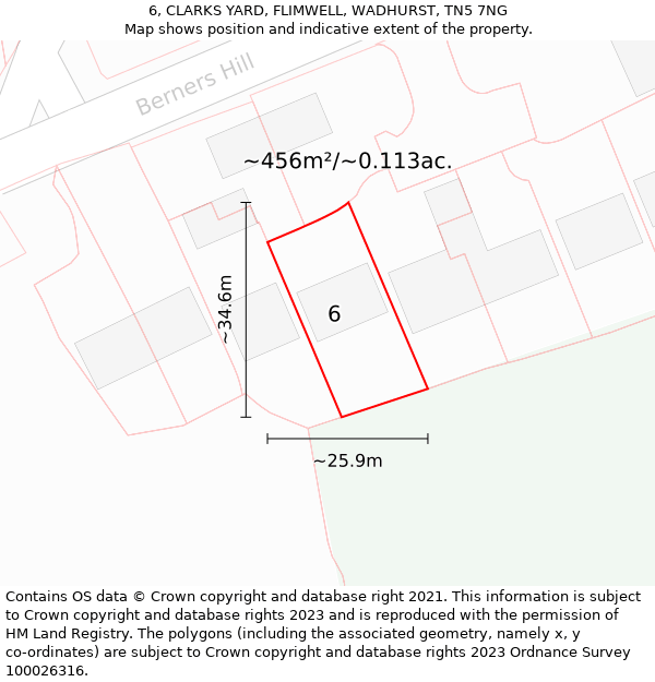 6, CLARKS YARD, FLIMWELL, WADHURST, TN5 7NG: Plot and title map