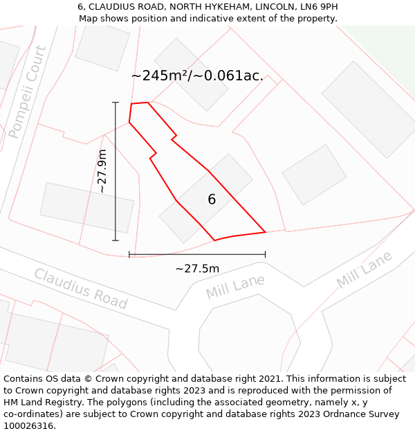 6, CLAUDIUS ROAD, NORTH HYKEHAM, LINCOLN, LN6 9PH: Plot and title map