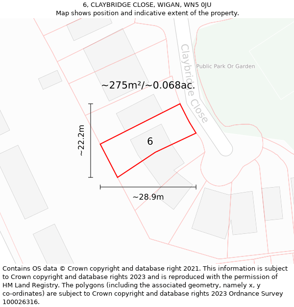 6, CLAYBRIDGE CLOSE, WIGAN, WN5 0JU: Plot and title map