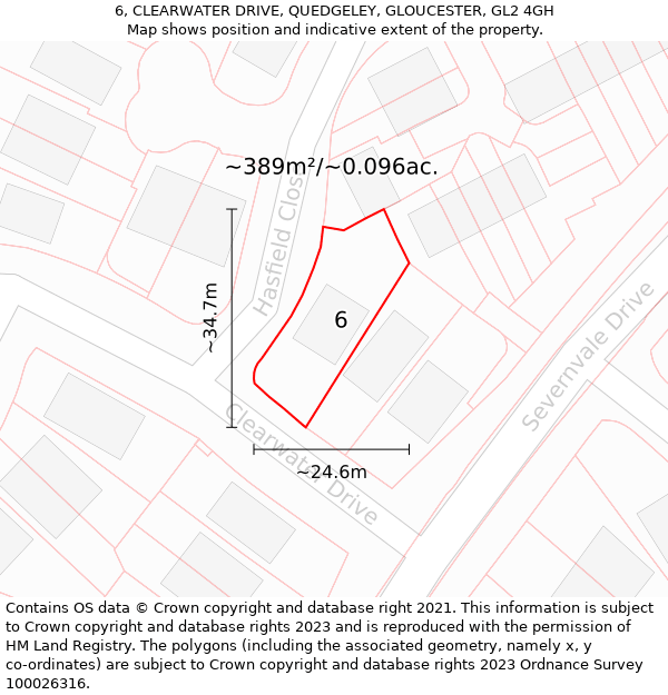 6, CLEARWATER DRIVE, QUEDGELEY, GLOUCESTER, GL2 4GH: Plot and title map