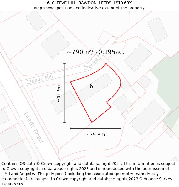 6, CLEEVE HILL, RAWDON, LEEDS, LS19 6RX: Plot and title map