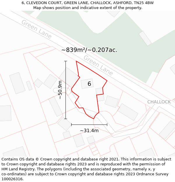 6, CLEVEDON COURT, GREEN LANE, CHALLOCK, ASHFORD, TN25 4BW: Plot and title map