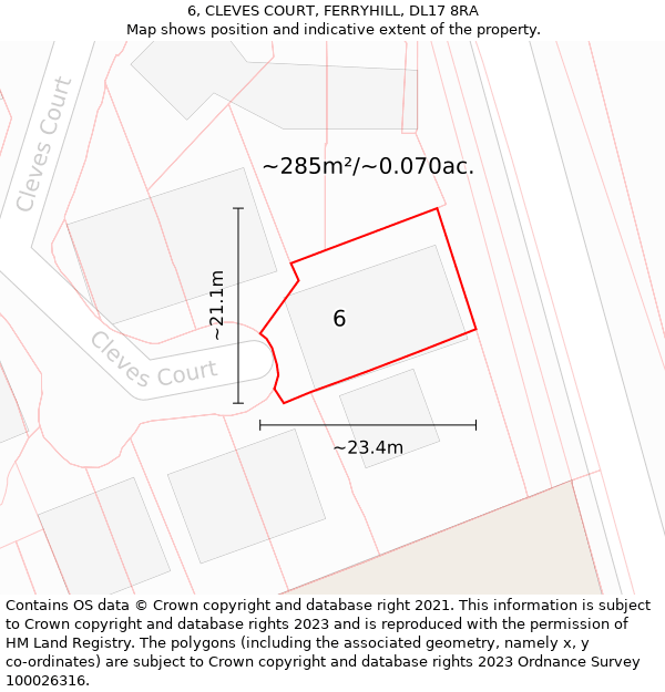 6, CLEVES COURT, FERRYHILL, DL17 8RA: Plot and title map