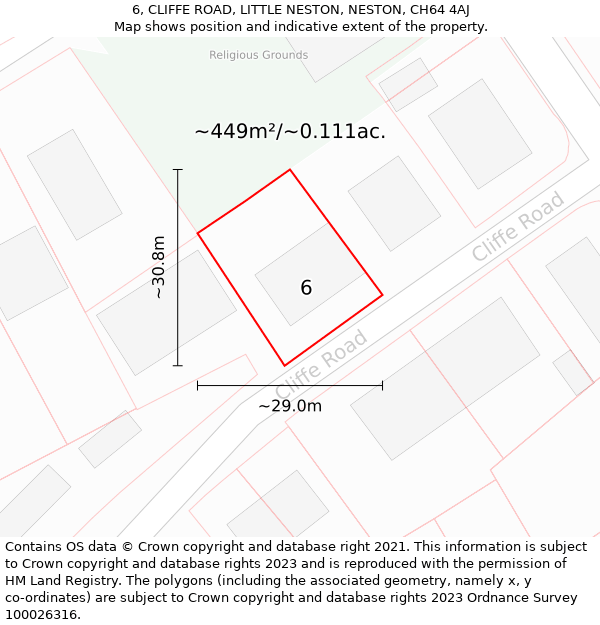 6, CLIFFE ROAD, LITTLE NESTON, NESTON, CH64 4AJ: Plot and title map