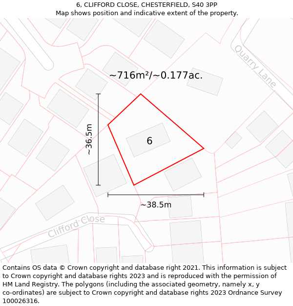 6, CLIFFORD CLOSE, CHESTERFIELD, S40 3PP: Plot and title map