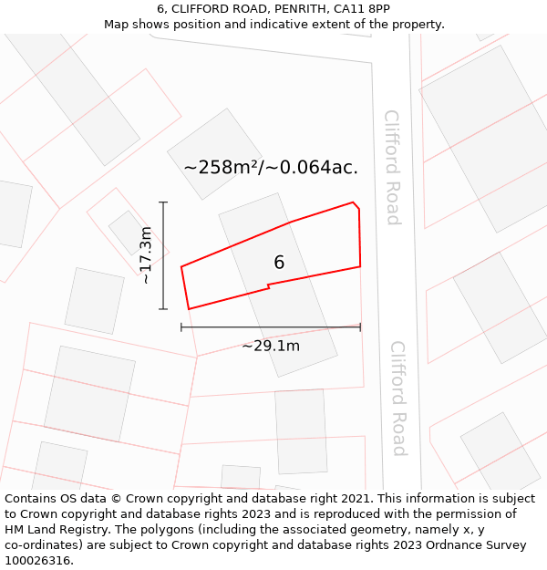 6, CLIFFORD ROAD, PENRITH, CA11 8PP: Plot and title map