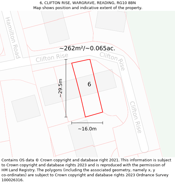 6, CLIFTON RISE, WARGRAVE, READING, RG10 8BN: Plot and title map