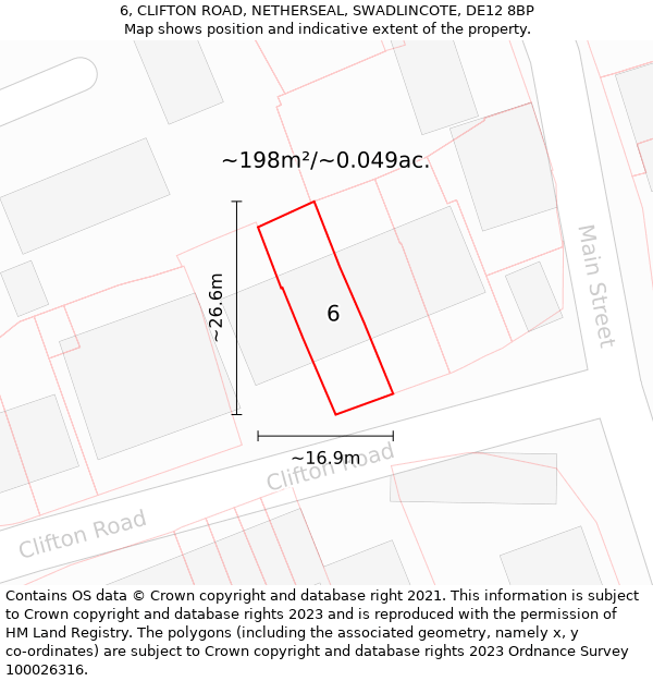 6, CLIFTON ROAD, NETHERSEAL, SWADLINCOTE, DE12 8BP: Plot and title map