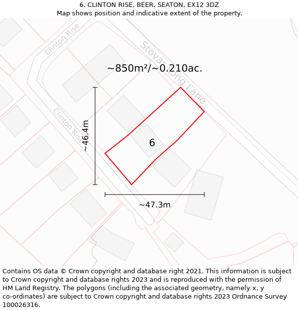 6, CLINTON RISE, BEER, SEATON, EX12 3DZ: Plot and title map