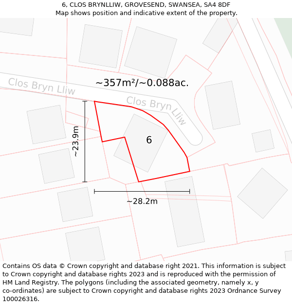 6, CLOS BRYNLLIW, GROVESEND, SWANSEA, SA4 8DF: Plot and title map