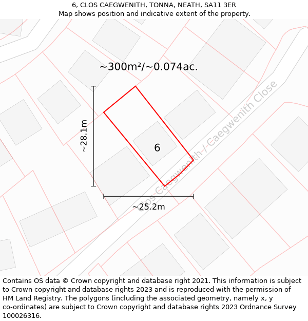 6, CLOS CAEGWENITH, TONNA, NEATH, SA11 3ER: Plot and title map