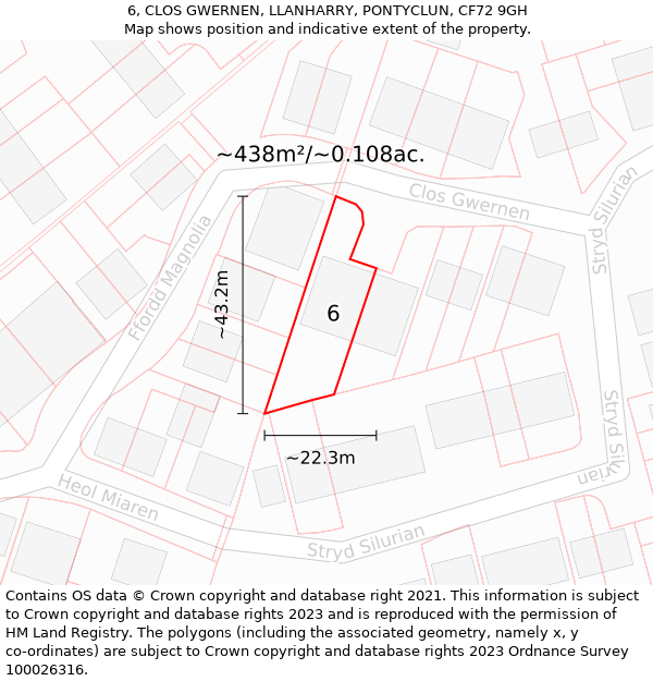 6, CLOS GWERNEN, LLANHARRY, PONTYCLUN, CF72 9GH: Plot and title map