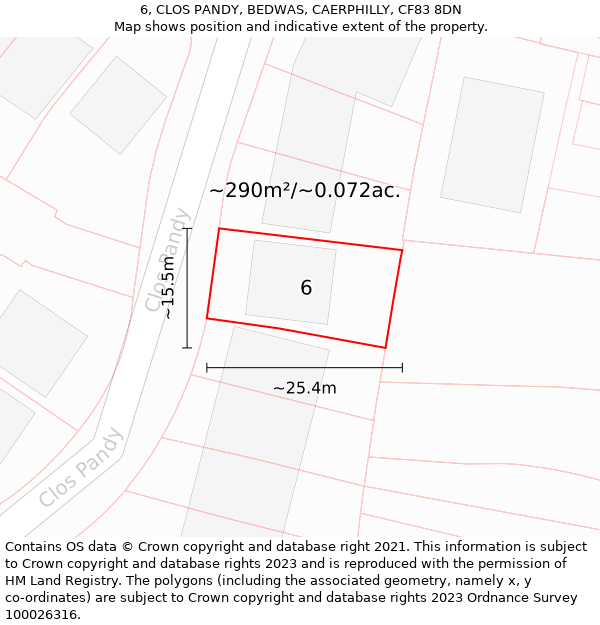 6, CLOS PANDY, BEDWAS, CAERPHILLY, CF83 8DN: Plot and title map