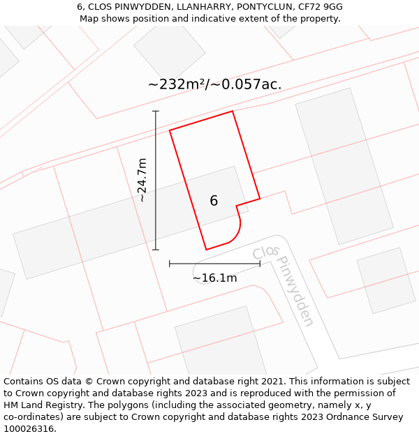 6, CLOS PINWYDDEN, LLANHARRY, PONTYCLUN, CF72 9GG: Plot and title map