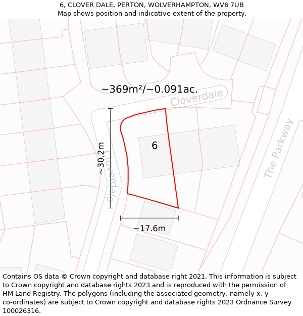 6, CLOVER DALE, PERTON, WOLVERHAMPTON, WV6 7UB: Plot and title map