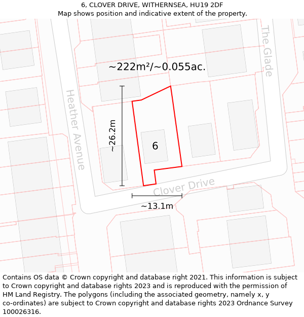 6, CLOVER DRIVE, WITHERNSEA, HU19 2DF: Plot and title map