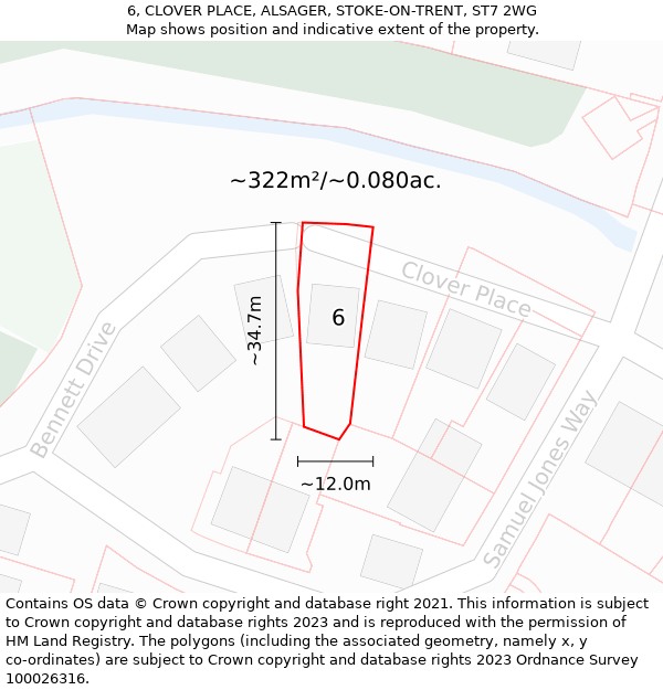 6, CLOVER PLACE, ALSAGER, STOKE-ON-TRENT, ST7 2WG: Plot and title map